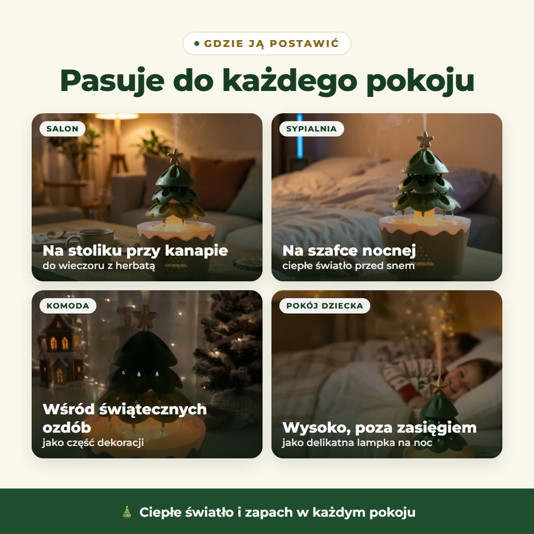 Infografika: gdzie postawić choinkę, salon, sypialnia, komoda, pokój dziecka